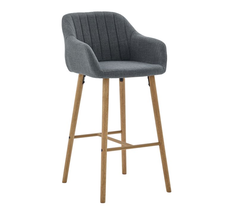 Lot De 2 Tabourets De Bar Moderne Avec Dossier, Accoudoirs, Assise En Lin Et Pieds En Bois, Gris
