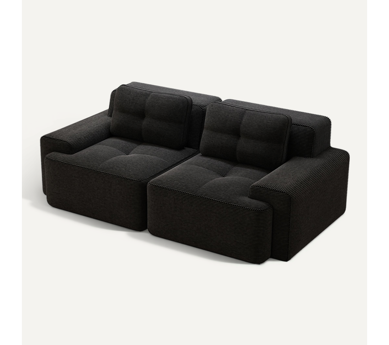 Canapé Compressé 2 Places 204x104x69cm, Conception De Siège Profond, En Velours Côtelé, Noir