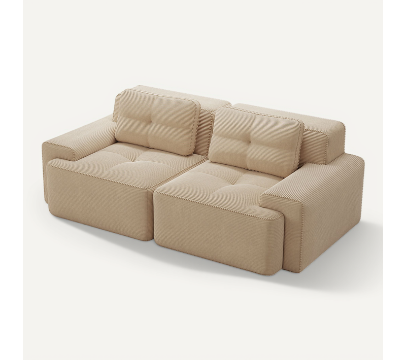 Canapé Compressé 2 Places 204x104x69cm, Conception De Siège Profond, En Velours Côtelé, Beige
