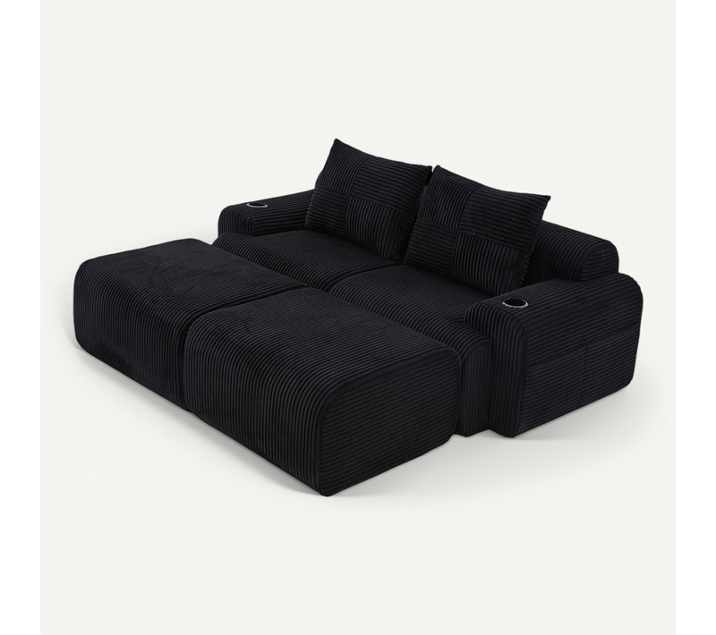 Canapé Compressé Canapé D'angle Modulable 2 Places 200x174x80 Cm, 2 Repose-pieds, Tissu, Noir