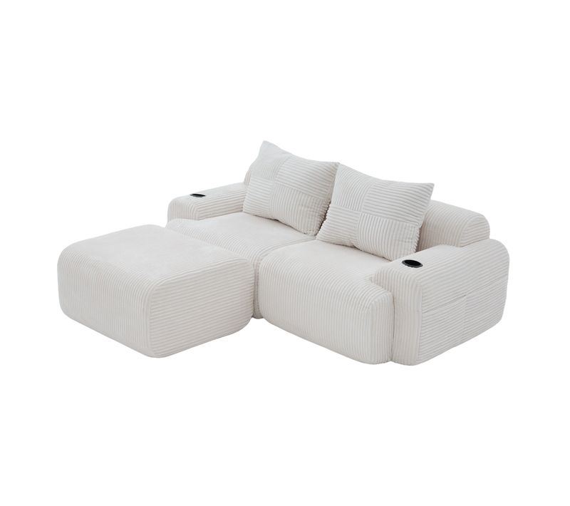 Canapé Compressé Canapé D'angle Modulable 2 Places 200x174x80 Cm, Repose-pieds, Tissu, Beige