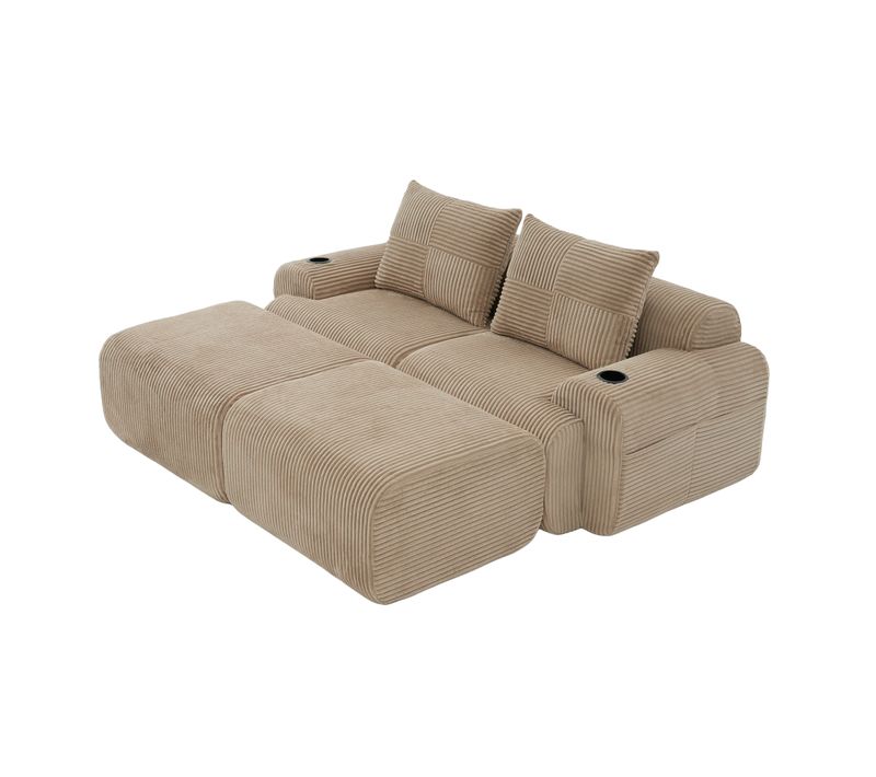 Canapé Compressé Canapé D'angle Modulable 2 Places 200x174x80 Cm, 2 Repose-pieds, Tissu, Kaki