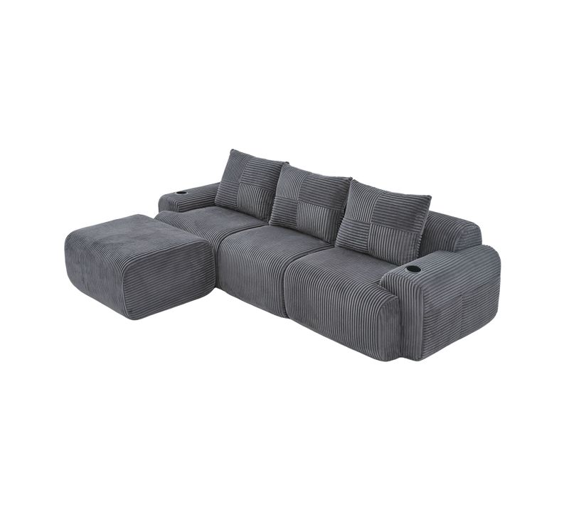 Canapé Compressé Canapé D'angle Modulable 3 Places 268x174x80 Cm, Repose-pieds, Tissu, Gris Foncé