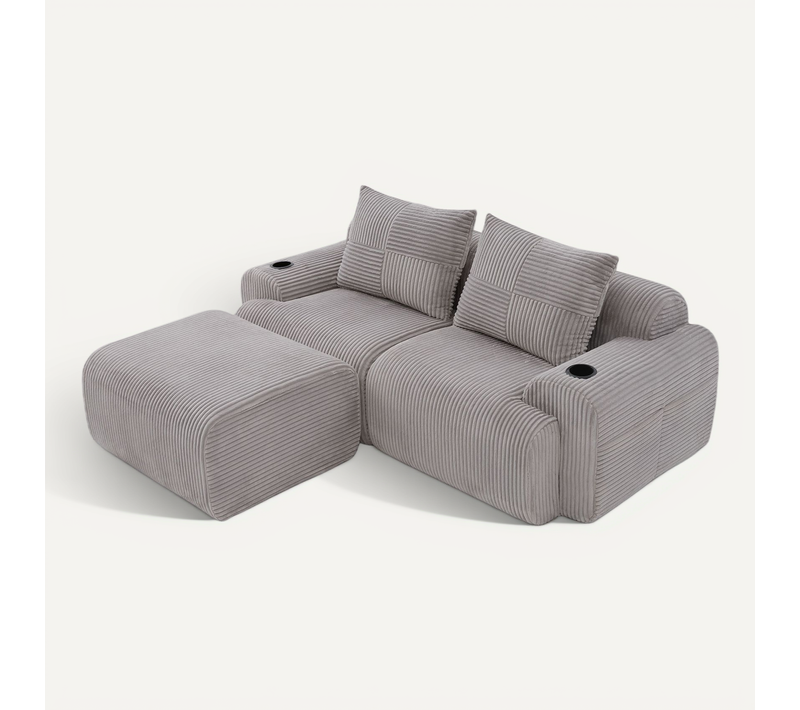 Canapé D'angle Modulable 2 Places Canapé Compressé 200x174x80Cm,  Repose-pieds, Tissu, Gris Clair