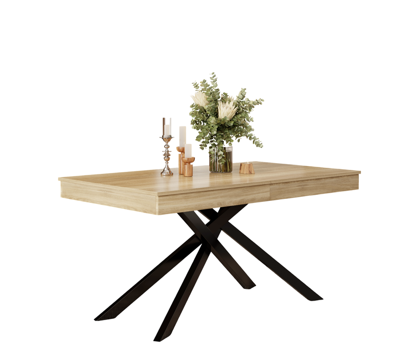 Table à Manger Extensible 140/180x80 Cm Avec Plateau Épais, Pieds En Métal, En Mdf, Couleur Chêne