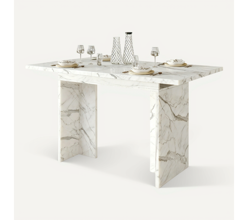 Table à Manger Extensible 140/180x80 Cm Avec Plateau Épais, Rangement Caché, En Mdf, Blanche