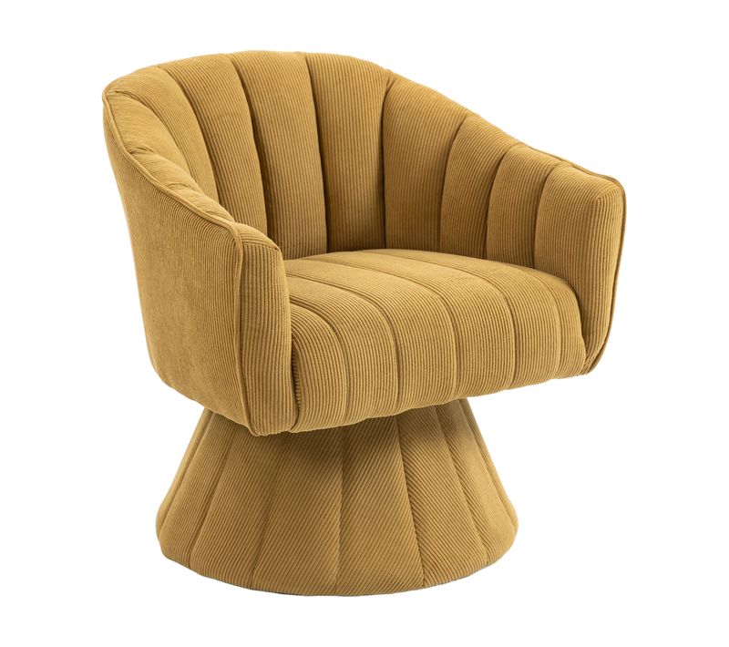 Fauteuil Pivotant 360° Avec Dossier Ergonomique, Accoudoirs, En Velours Côtelé, Jaune Moutarde