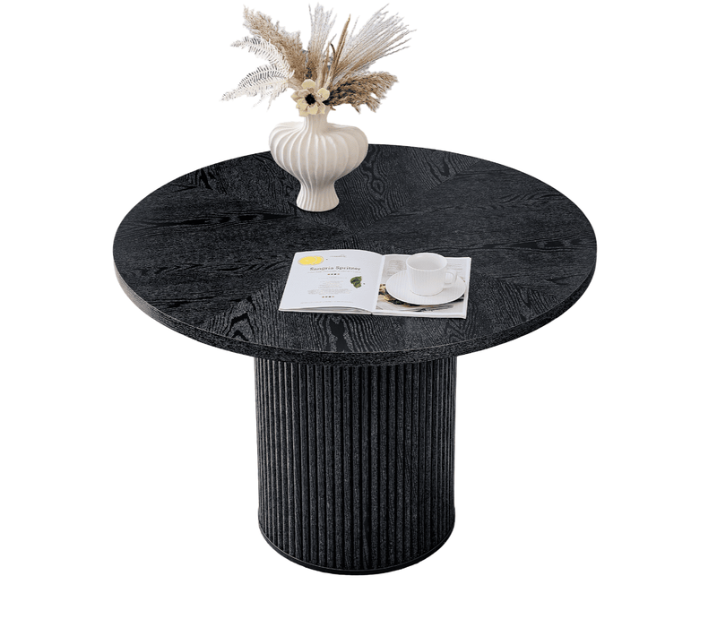 Table De Salle à Manger Ronde 100x76 Cm, 2,5 Cm D’épaisseur, Montage Facile, En Mdf/métal, Noir