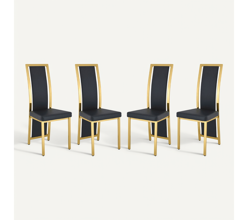 Lot De 4 Chaises De Salle à Manger Noires Minimalistes Avec Bord Doré, Hauteur 109 Cm