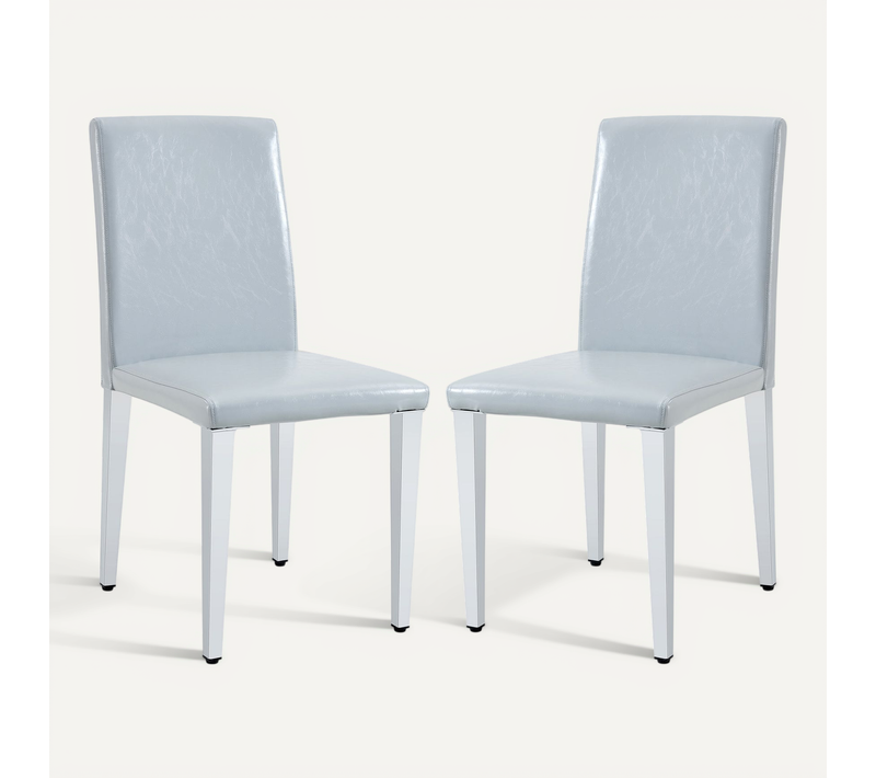 Lot De 2 Chaises De Salle à Manger Grises Clair Minimalistes, Piètement Argenté, Pu