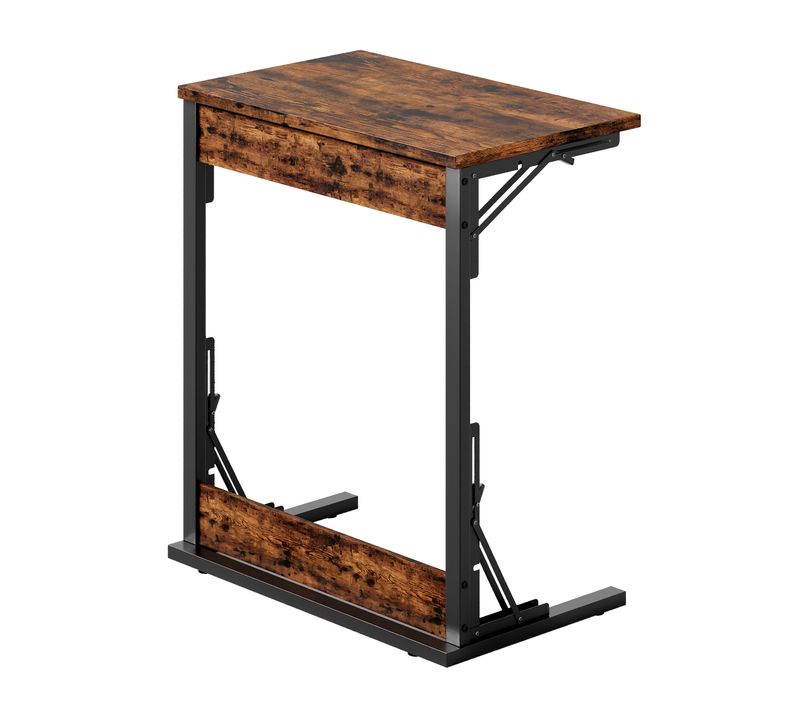Lot De 2 Tables D'appoint Pliables En C 60x37x71cm, Pieds Réglables, En Fer + Bois, Marron Rustique