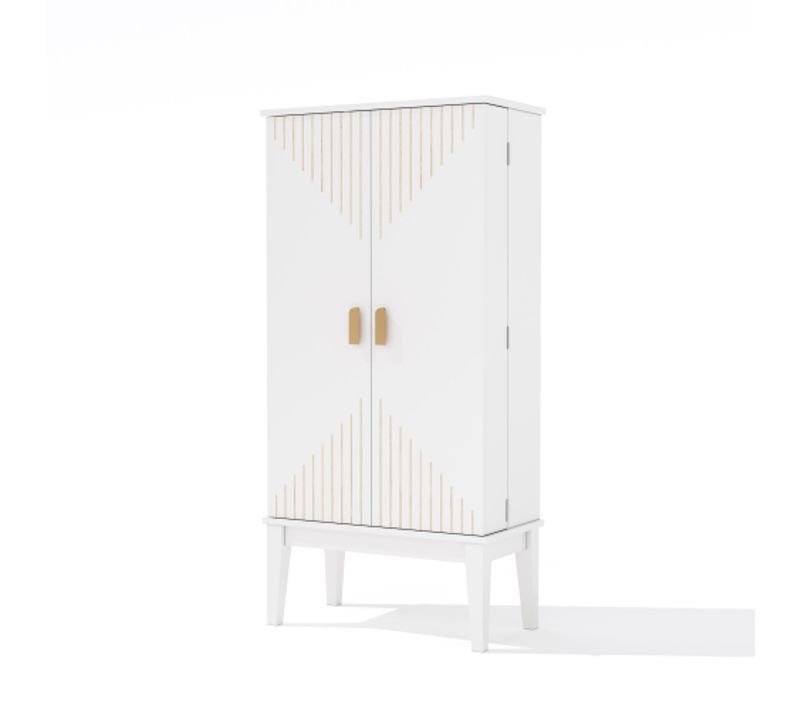 Buffet De Cuisine Vintage 59x30x120,7 Cm Avec 2 Portes Et Étagères, Mdf, Blanc