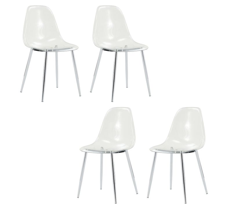 Lot De 4 Chaises De Salle à Manger En Plastique Transparentes, Pieds Métalliques Argentés