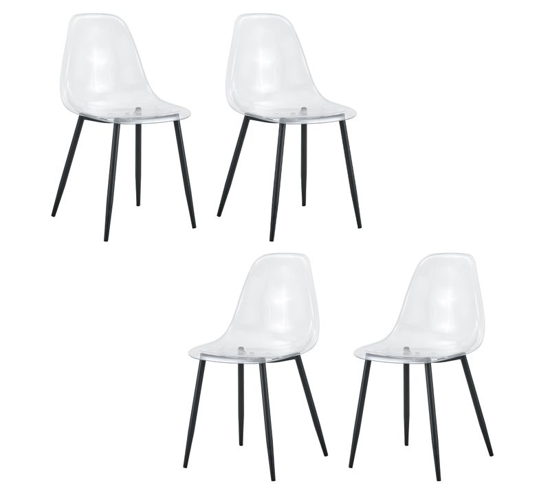 Lot De 4 Chaises En Plastique Transparentes, Pieds Métalliques Noirs, Stables Et Antidérapantes