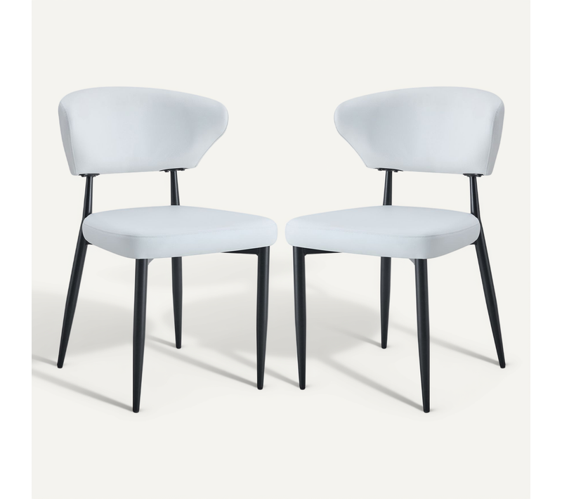 Lot De 2 Chaises De Salle à Manger Blanches En Cuir Pu, Dossier Incurvé , Pieds De Chaise En Métal