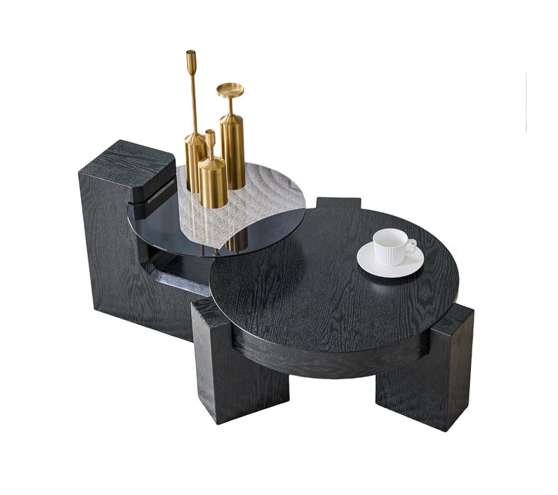 Ensemble De Tables Basses Séparables Idéal Pour Les Petits Salons, En Mdf Et Verre, Noir