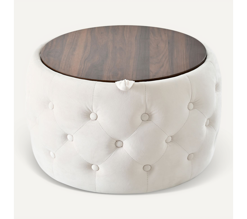Lot De 2 Tabourets Avec Rangement, Plateau En Bois, Fonction 4-en-1, En Velours, Beige