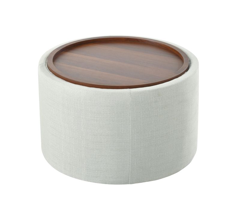 Lot De 2 Tabourets Avec Rangement, Plateau En Bois, En Lin, Beige