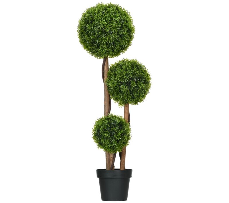 Buis Artificiel 110 Cm Avec 3 Boules Plante Artificielle, Protection Uv, En Plastique Pe, Vert