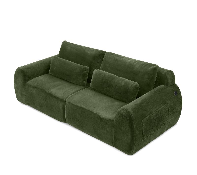 Canapé 2 Places, Canapé Compressé 208x101x81 Cm Avec Port USB Et Poche Latérale, Vert