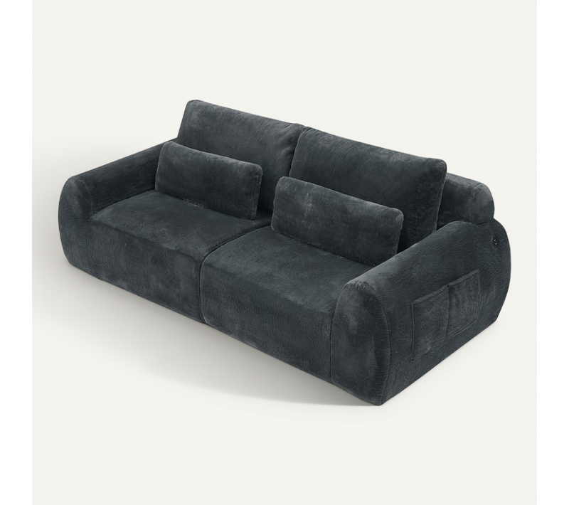 Canapé 2 Places, Canapé Compressé 208x101x81 Cm Avec Port USB Et Poche Latérale, Gris