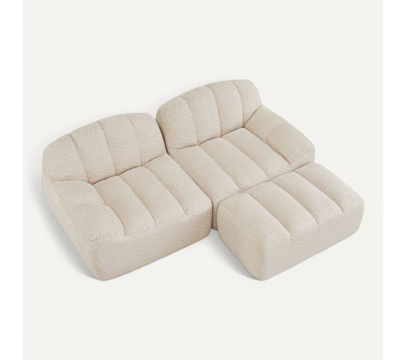 Canapé Compressé modulable 2 Places L Forme Coquille 210x165x79cm,avec Pouf, Beige