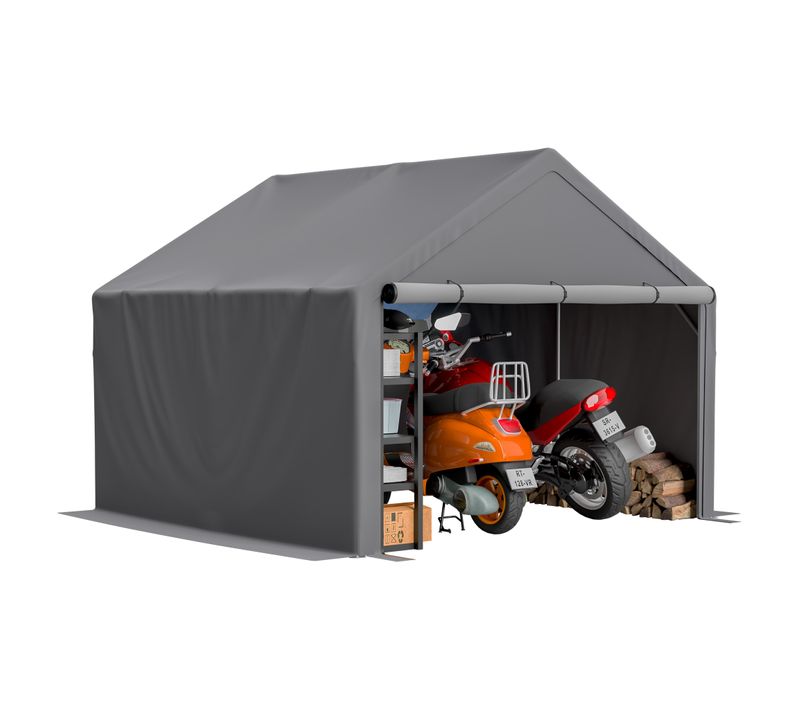 Abri De Jardin Pour Vélos 305x296x233 Cm Avec Bâche Imperméable, Métal, Gris Foncé