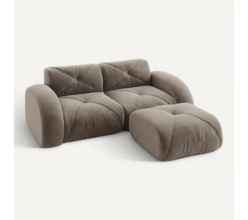 Canapé Compressé 2 Places Avec Pouf 204x171x76cm, Structure Modulaire, Tissu Chenille, Marron