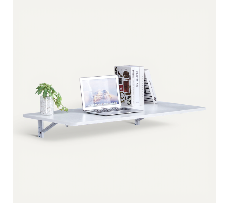 Table Murale Rabattable 114x56cm, Bureau, Gain De Place Pour Petit Espace, Mdf, Blanc
