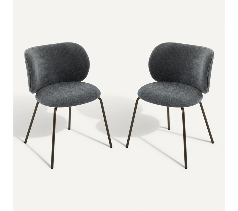 Lot De 2 Chaises De Salle à Manger Avec Soutien Lombaire, Pieds Bronze, En Chenille, Gris