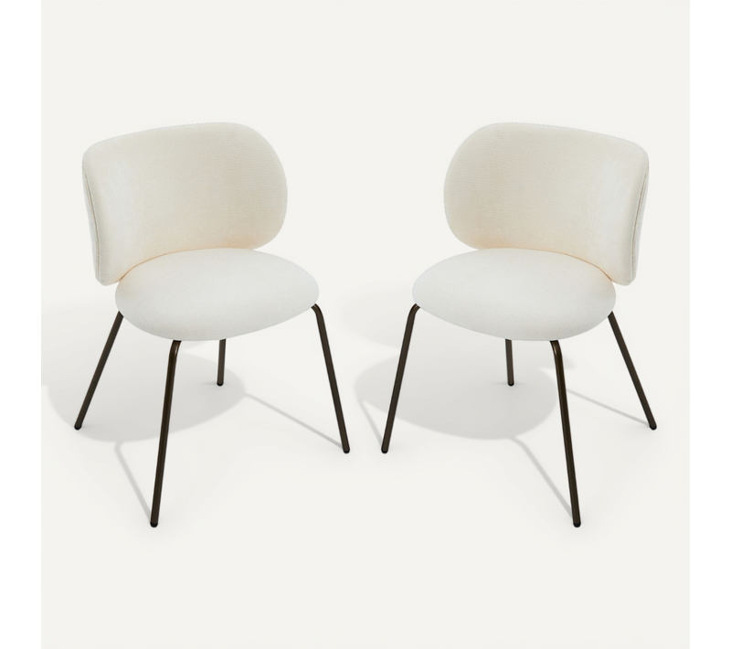 Lot De 2 Chaises De Salle à Manger Avec Soutien Lombaire, Pieds Bronze, En Chenille, Couleur Crème