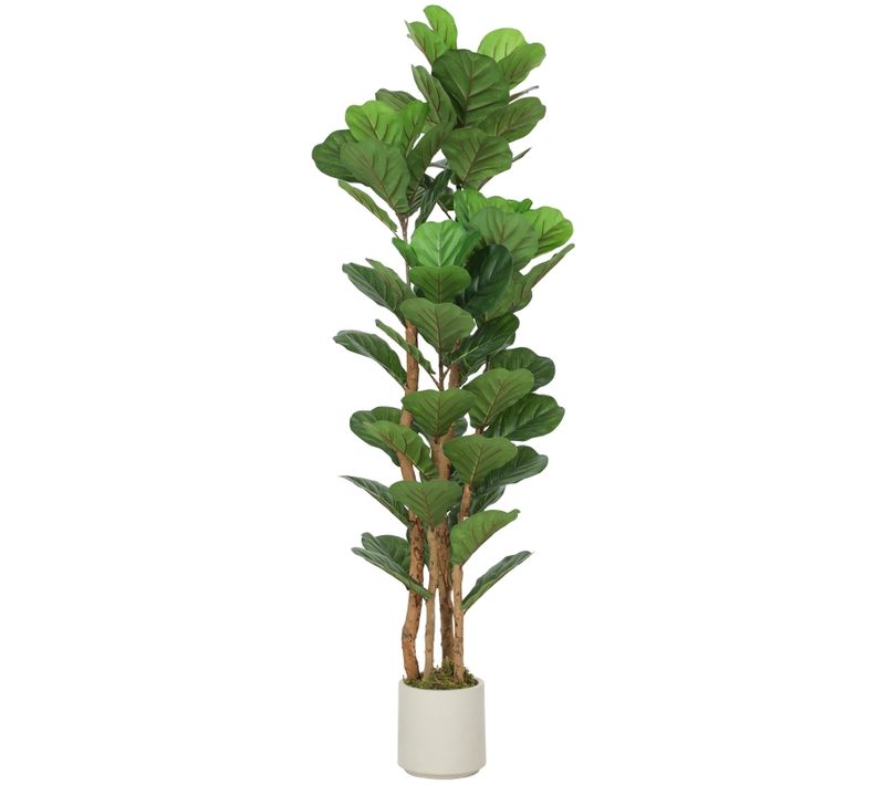 Figuier Lyre, Plante Décorative 150 Cm Avec 71 Feuilles, Tronc Bois Massif, Plastique, Vert