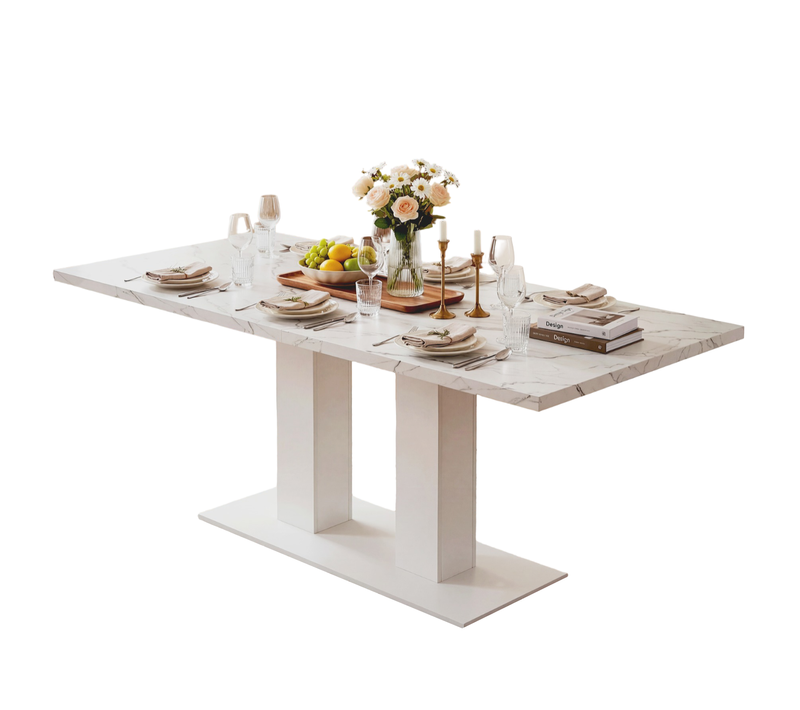 Table à Manger Extensible Blanche 140/180x70x75 Cm, Pour 6 à 8 Personnes, Style Simple