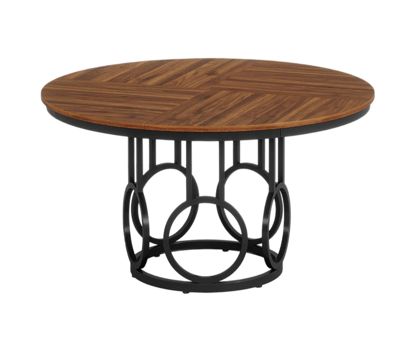 Table De Cuisine Ronde 120x120x75 Cm Pour Salle à Manger, Style Vintage, En Mdf Et Métal, Noir