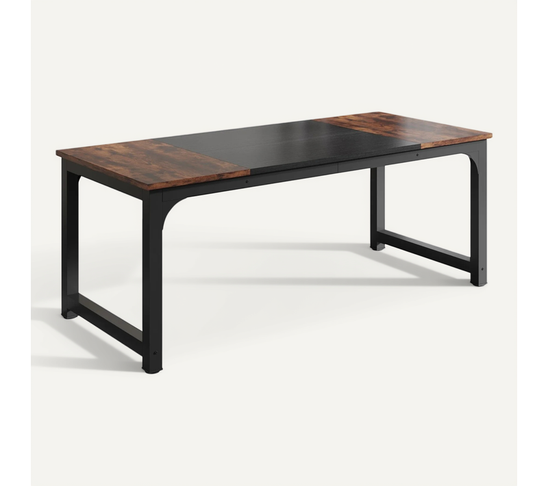 Bureau Rectangulaire 160x80x75 Cm Avec Plateau En Bois, Cadre En Métal, Noir/brun Rustique
