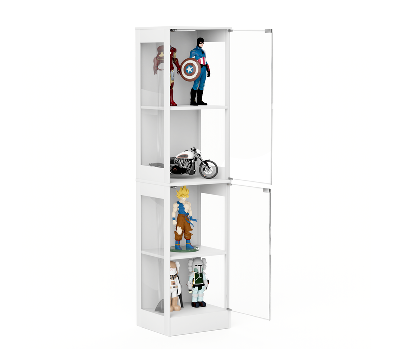 Vitrine LED à 4 Étages, 2 Portes En Verre, Anti-poussière Pour Salon, Bureau, En Mdf, Blanc