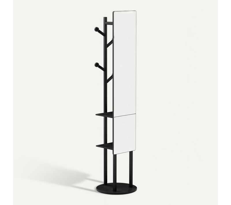 Portant à Vêtement 40x174 Cm Avec Miroir, Porte-vêtements Pivotant à 360°, En Acier, Noir