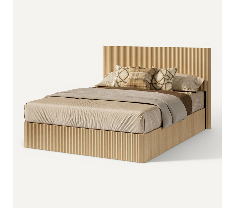 Lit Coffre 160x200cm, Avec Levage Hydraulique, Conception De Rainure, Mdf Et Métal, Chêne Clair