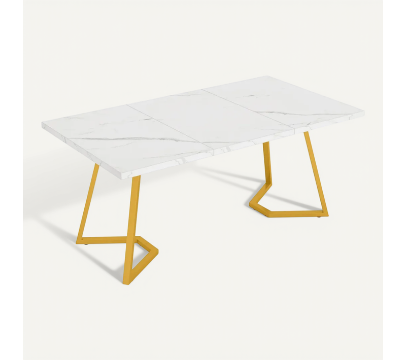 Bureau Informatique 140x80x75 Cm Avec Plateau En Bois, Cadre En Métal Doré, Blanc