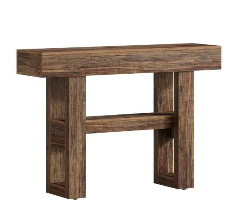 Table Console Farmhouse 105x30x80 Cm 2 Niveaux, Meuble D’entrée, Style Rustique, Mdf, Brun
