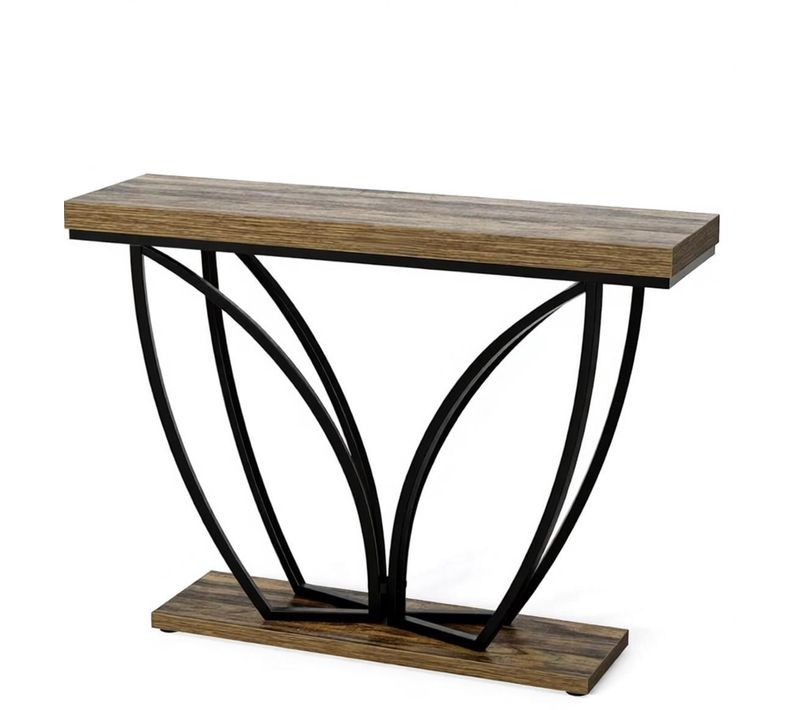 Table Console 105x30x80 Cm Avec Plateau (5 Cm) En Mdf, Cadre En Métal, Pieds Réglables, Noir