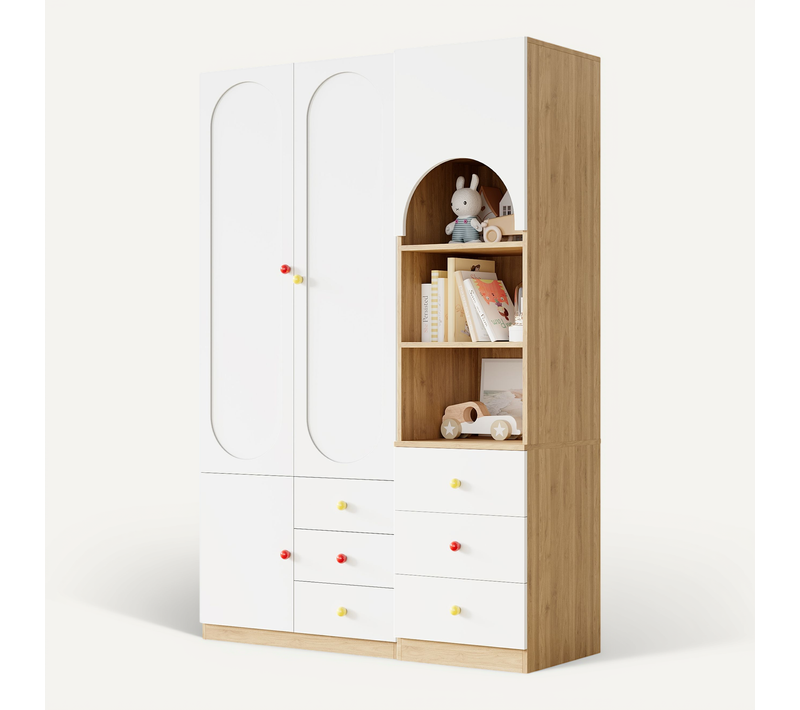 Ensemble De Meubles De Chambre enfant : Armoire 2 Portes + étagère De Rangement 130x50x200cm, Blanc