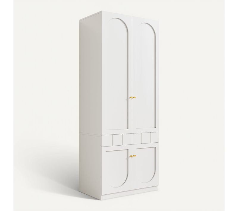 Armoire De Chambre enfant 4 Portes 80x50x200cm, Tiroirs à Pression, Poignée En Métal, Mdf, Blanc
