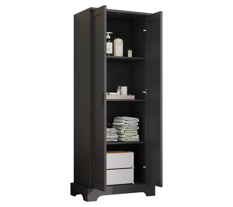 Colonne De Salle De Bain 56x40x170cm, 2 Portes Avec Fermeture Douce, étagères Réglables, Mdf, Noir