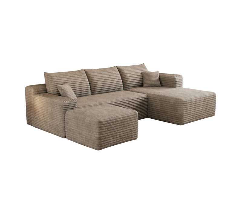 Canapé D'angle Modulable 241x151x58 Cm, Méridienne À Droite Et Repose-pieds, Sans Montage, Camel