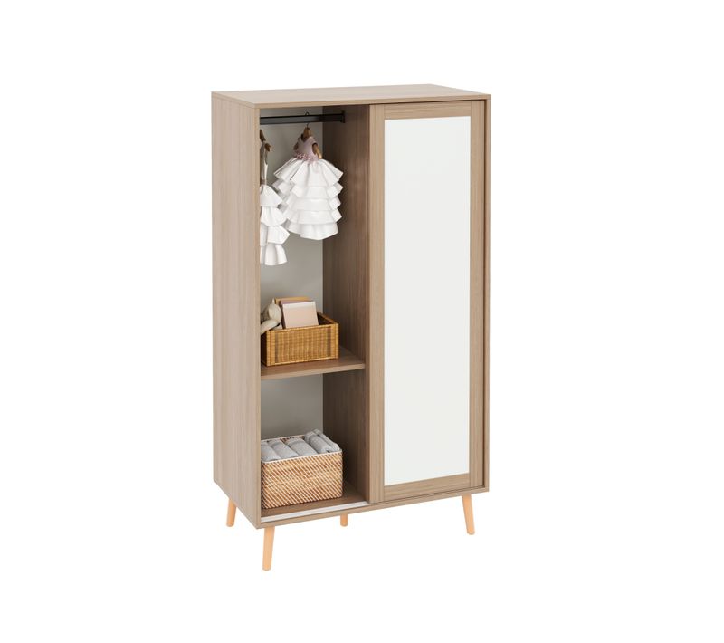 Armoire Enfant 80x45,7x141,5 Cm À Portes Coulissantes En Mdf Blanc Et Naturel