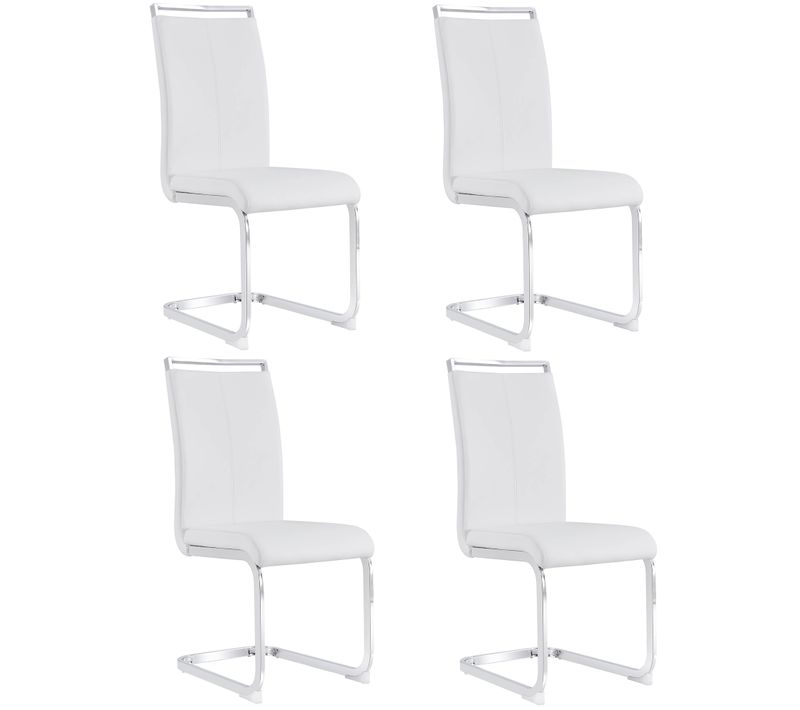Lot De 4 Chaises Blanc Cantilever Métal Chromé, Revêtement En Cuir Synthétique