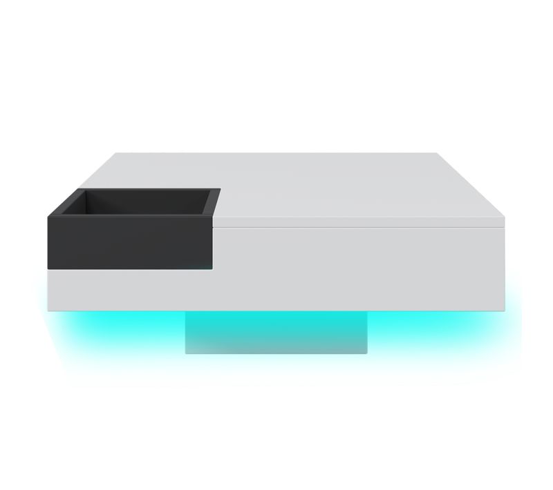 Table Basse 72x72x30 Cm Blanc Et Noir LED Avec Boîte Amovible