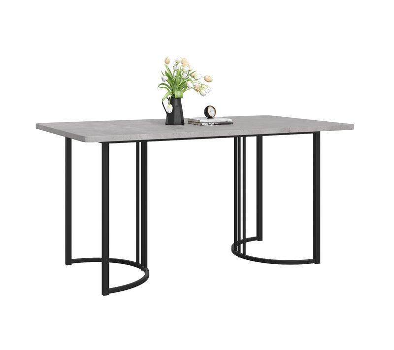 Table à Manger Rectangulaire 140x80 Cm Motif Marbre Gris, 4 à 6 Personnes