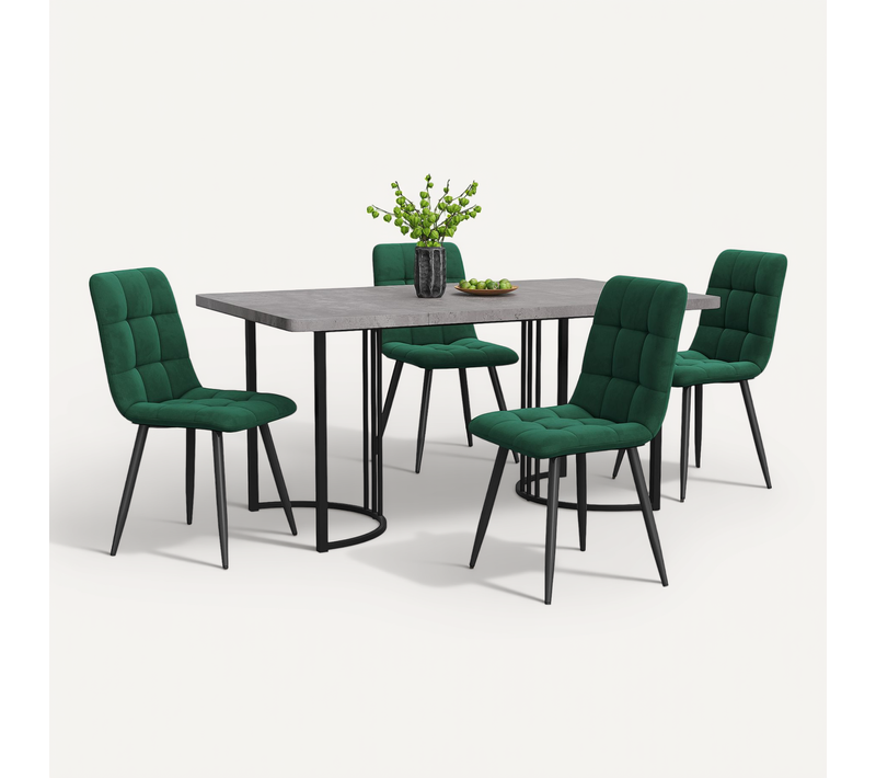 Ensemble Salle à Manger 5 Pièces, Table 140x80 Cm Gris Effet Marbre Et 4 Chaises Velours